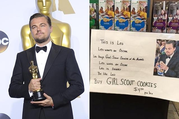 Escoteira usa imagem de Leonardo DiCaprio no Oscar 2016 para vender mais cookies –  Película Criativa
