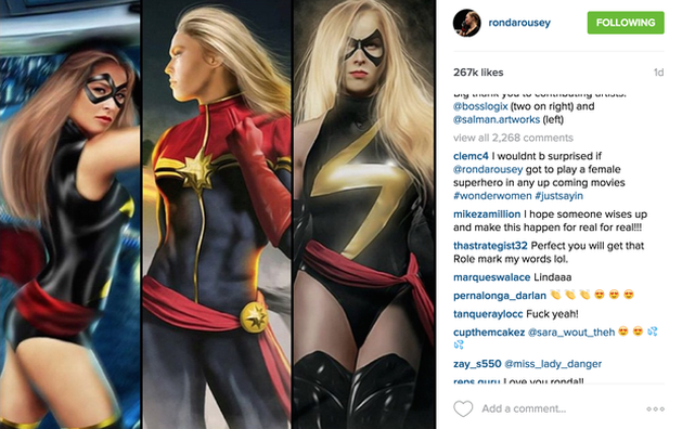 Ronda Rousey publica fotos de montagem caracterizada como a Capitã Marvel