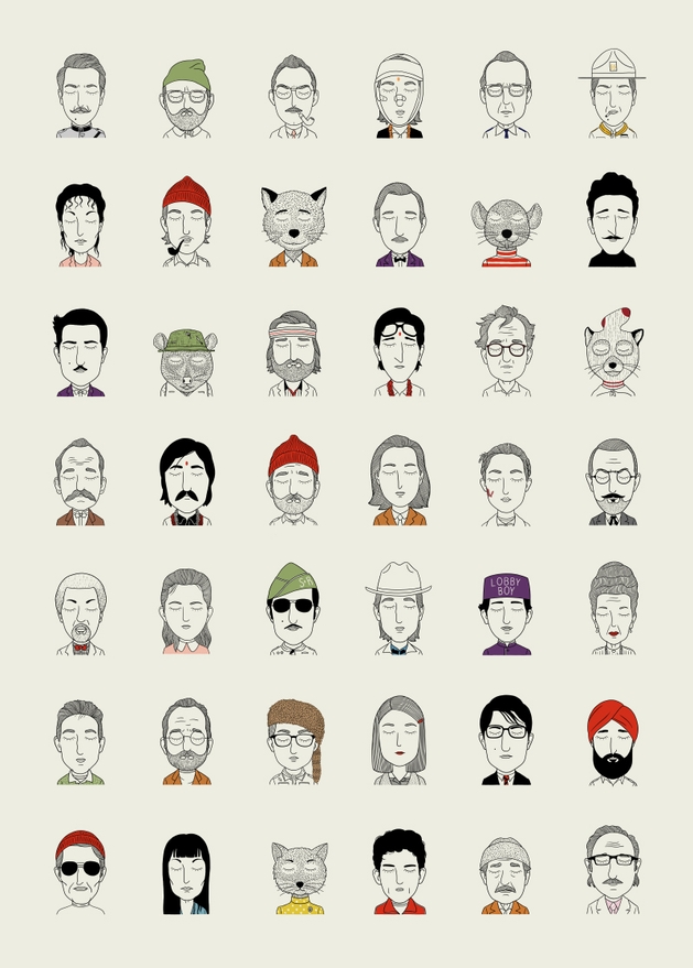 Personagens de Wes Anderson desenhados por Alejandro Giraldo