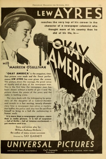 Poster de Filme Okay America! (1932)